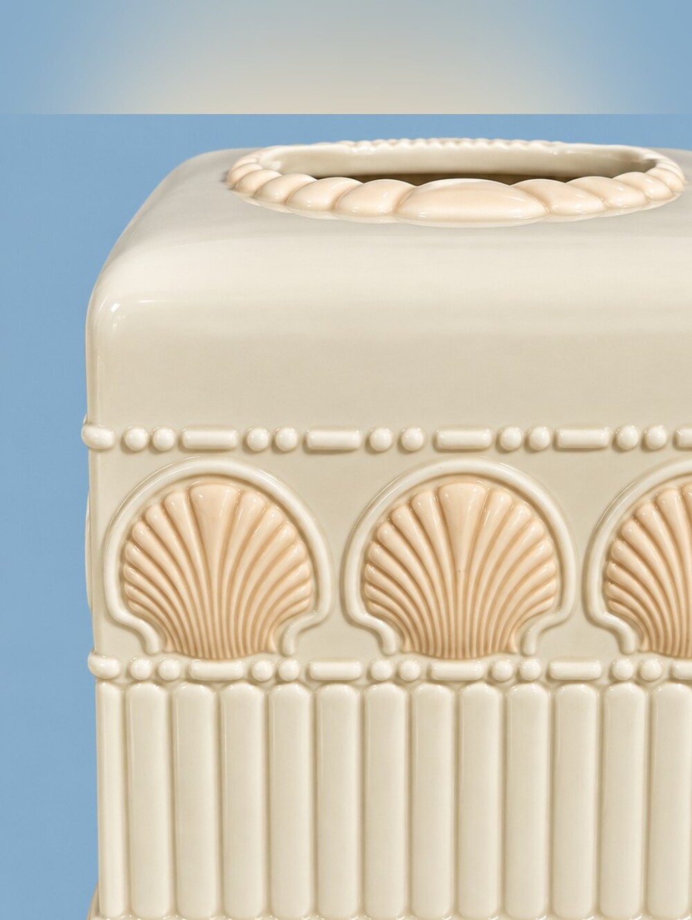 Vintage Ceramic Seashell Tissue Box Cover Pink Cream Coastal Bathroom Decor
